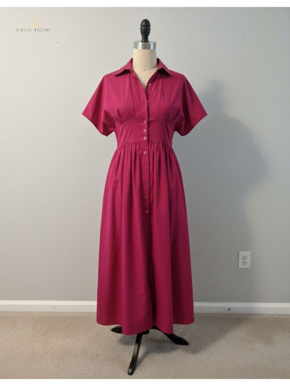 Shirt Dress for Women Summer Casual Short Sleeve Button Down Pleated Maxi